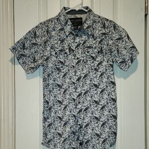 Cody James Pearl Snap Black and White/baby Blue Paisley Boy's Button-up Shirt